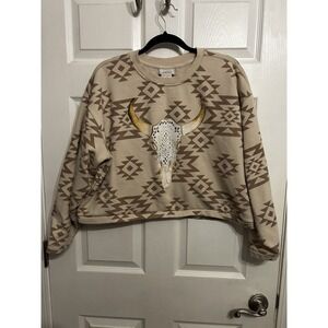 Ariat XL O'Keefe Western Steer Cow Skull Brazilian Sand Pullover Sweatshirt